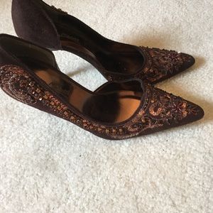 Anne Michelle brown-copper/sequin heels